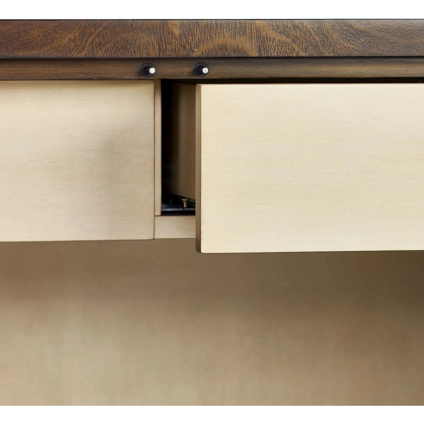 004 SI-2373002 | Closeup | Bosco Four-Door Credenza by John-Richard in black and chatsworth, brushed brass. Made from cerejeira, celtis, stainless steel in a traditional style.