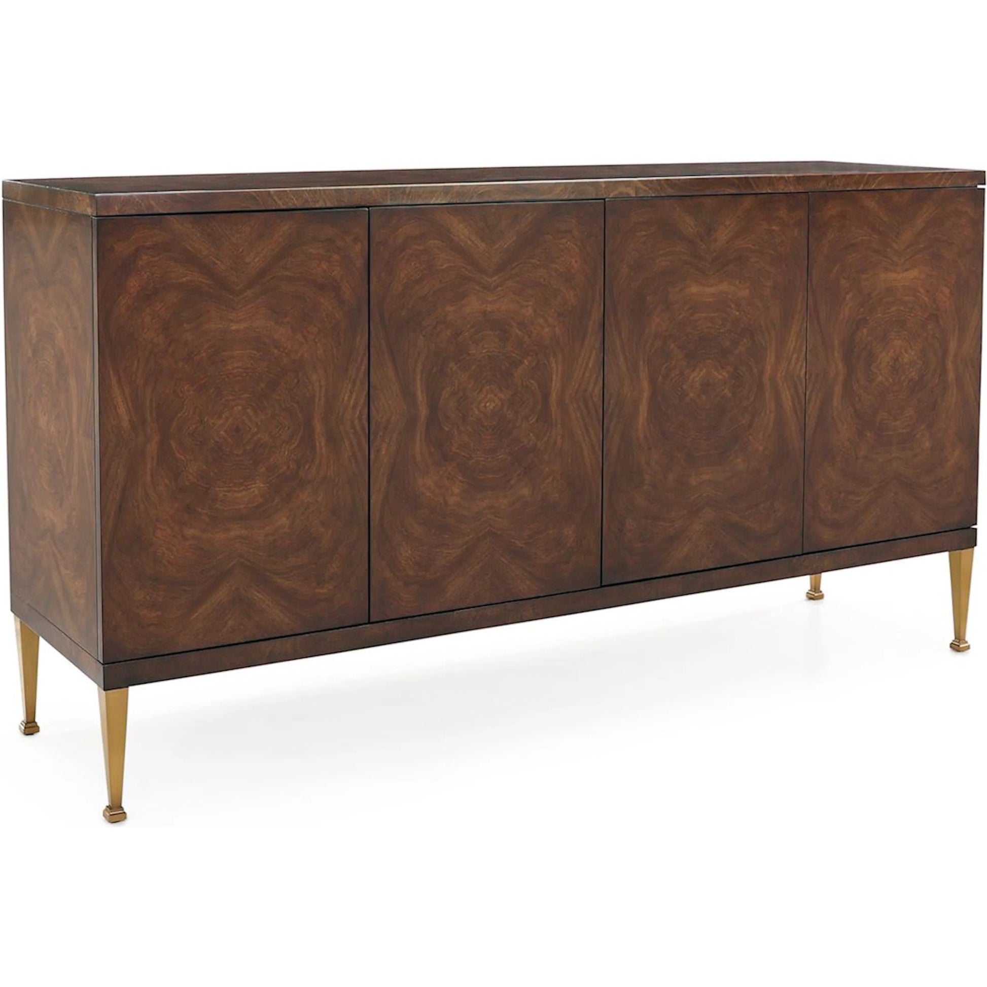 Bosco Four-Door Credenza by John-Richard in black and chatsworth, brushed brass. Made from cerejeira, celtis, stainless steel in a traditional style.