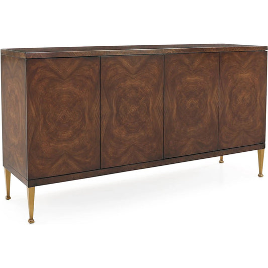 Bosco Four-Door Credenza by John-Richard in brown, light brown and chatsworth, brushed brass. Made from cerejeira, celtis, stainless steel in a unique style.