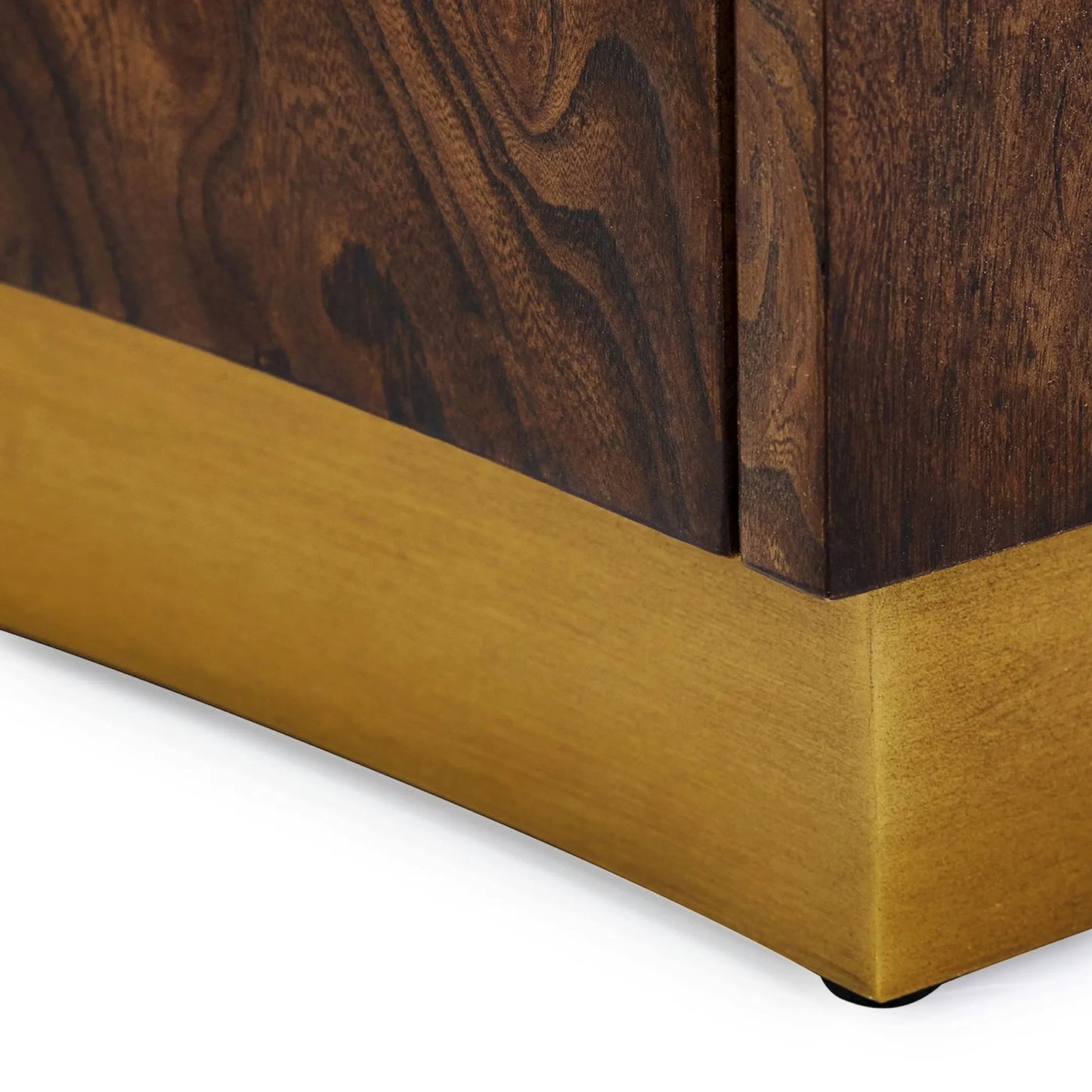 003 SI-2373194 | Closeup | Elwyn Four-Door Credenza by John-Richard in black and ember, english brass. Made from elm burl, celtis wood, steel in a transitional style.