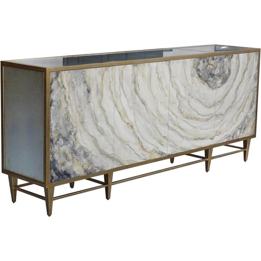 Achates Four-Door Sideboard by John-Richard in valyrian gold, gray and grey agate. Made from natural stone, steel in a unique style.