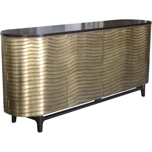 Radiant Waves Four-Door Sideboard by John-Richard in light smoked eucalyptus, parisian brass. Made from unique in a unique style.