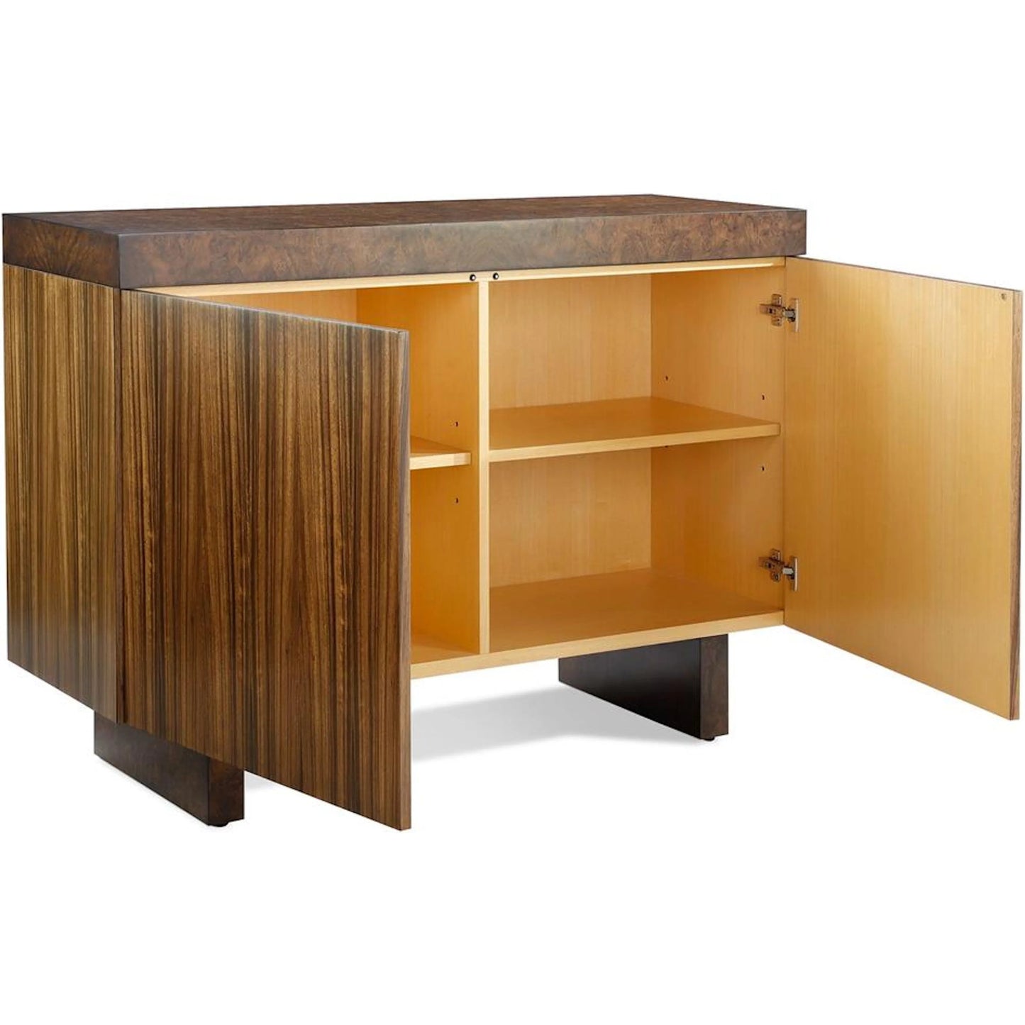 002 SI-2372891 | Closeup | Aldeano Two-Door Cabinet by John-Richard in yellow and medium walnut, serino. Made from paldao wood in a traditional style.