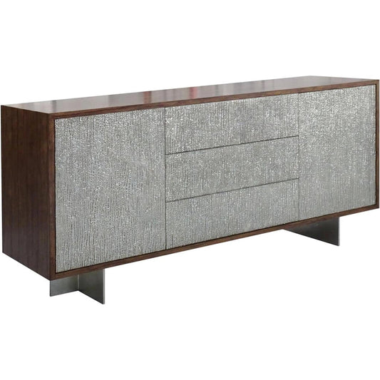 Bravura Sideboard by John-Richard in natural, silver and olive brown, silver cast, pewter. Made from ofram, glass, steel in a unique style.
