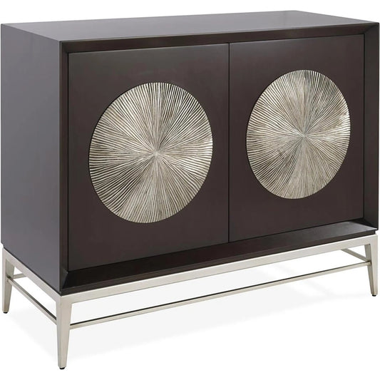 Polaris Two-Door Cabinet by John-Richard in espresso, transitional silver. Made from unique in a unique style.