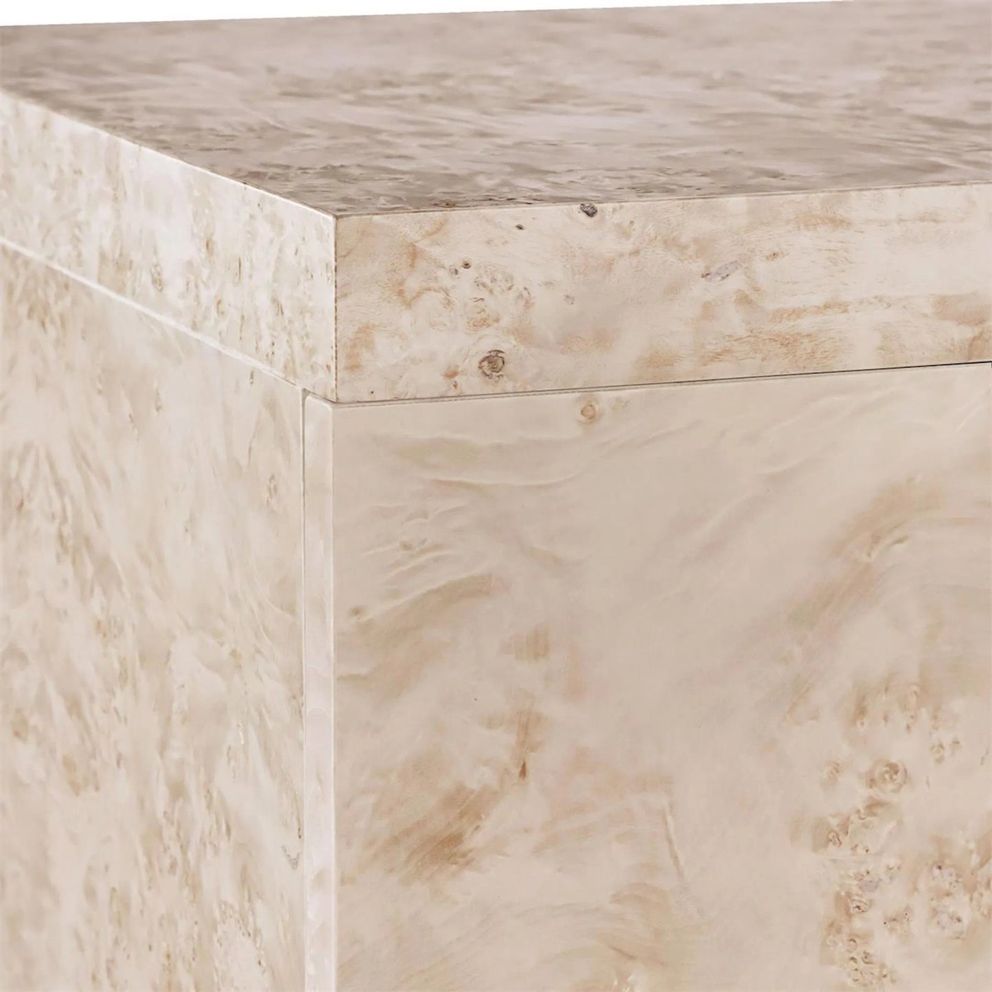003 SI-2373208 | Closeup | Envoy Four-Door Credenza by John-Richard in white and canvass. Made from mappa burl in a transitional style.