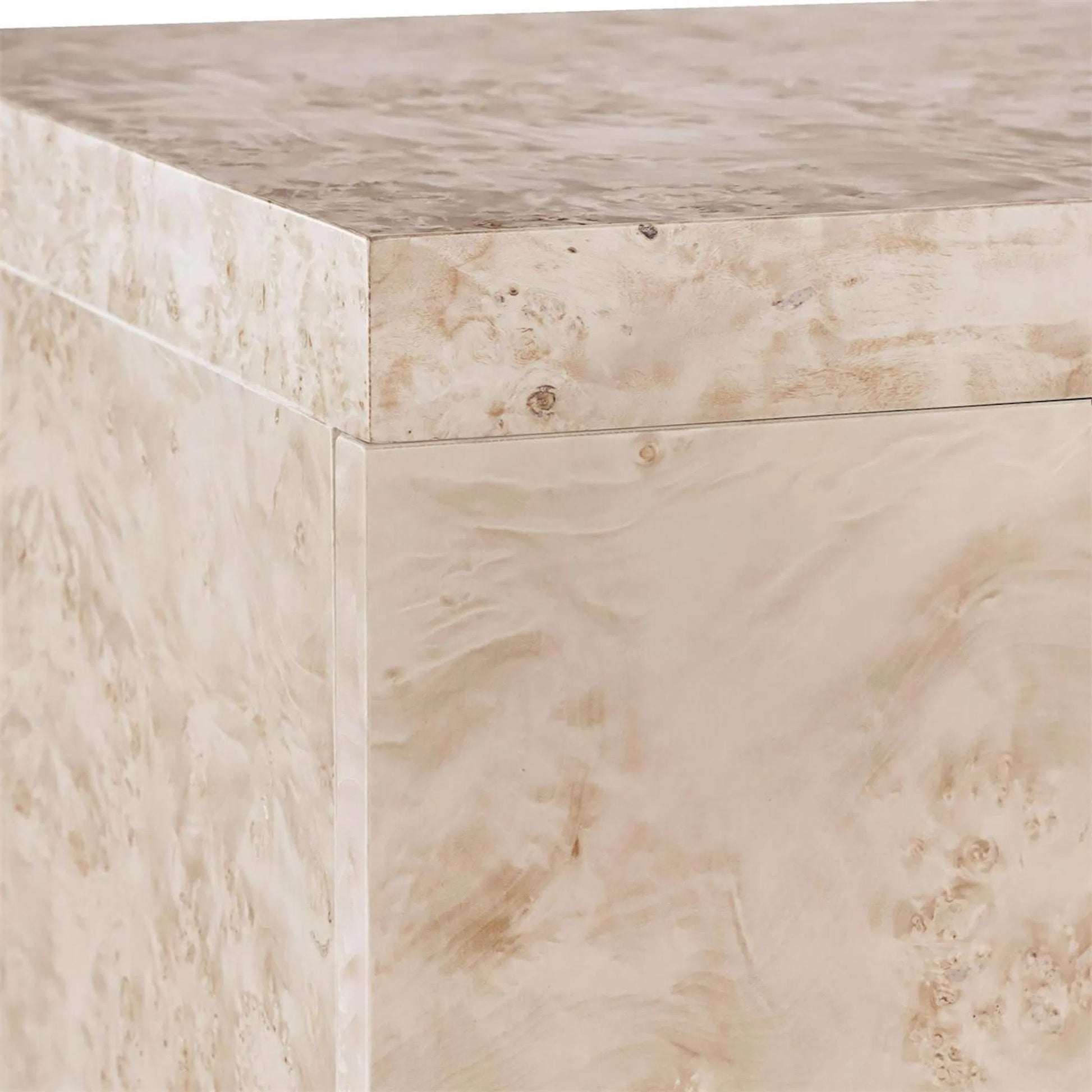 Envoy Four-Door Credenza by John-Richard in white and canvass. Made from mappa burl in a transitional style.