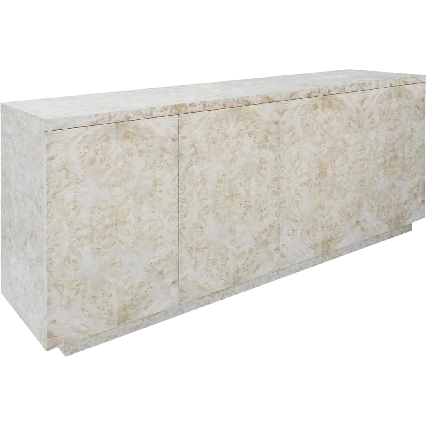 001 SI-2373208 | Primary Silo | Envoy Four-Door Credenza by John-Richard in white and canvass. Made from mappa burl in a transitional style.