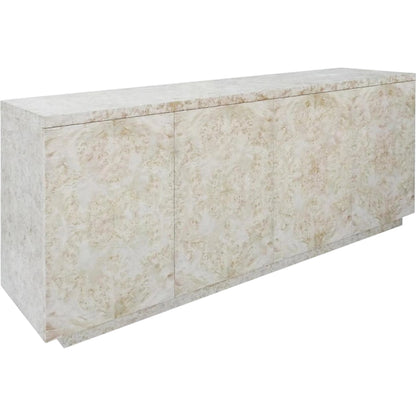 Envoy Four-Door Credenza by John-Richard in white and canvass. Made from mappa burl in a transitional style.