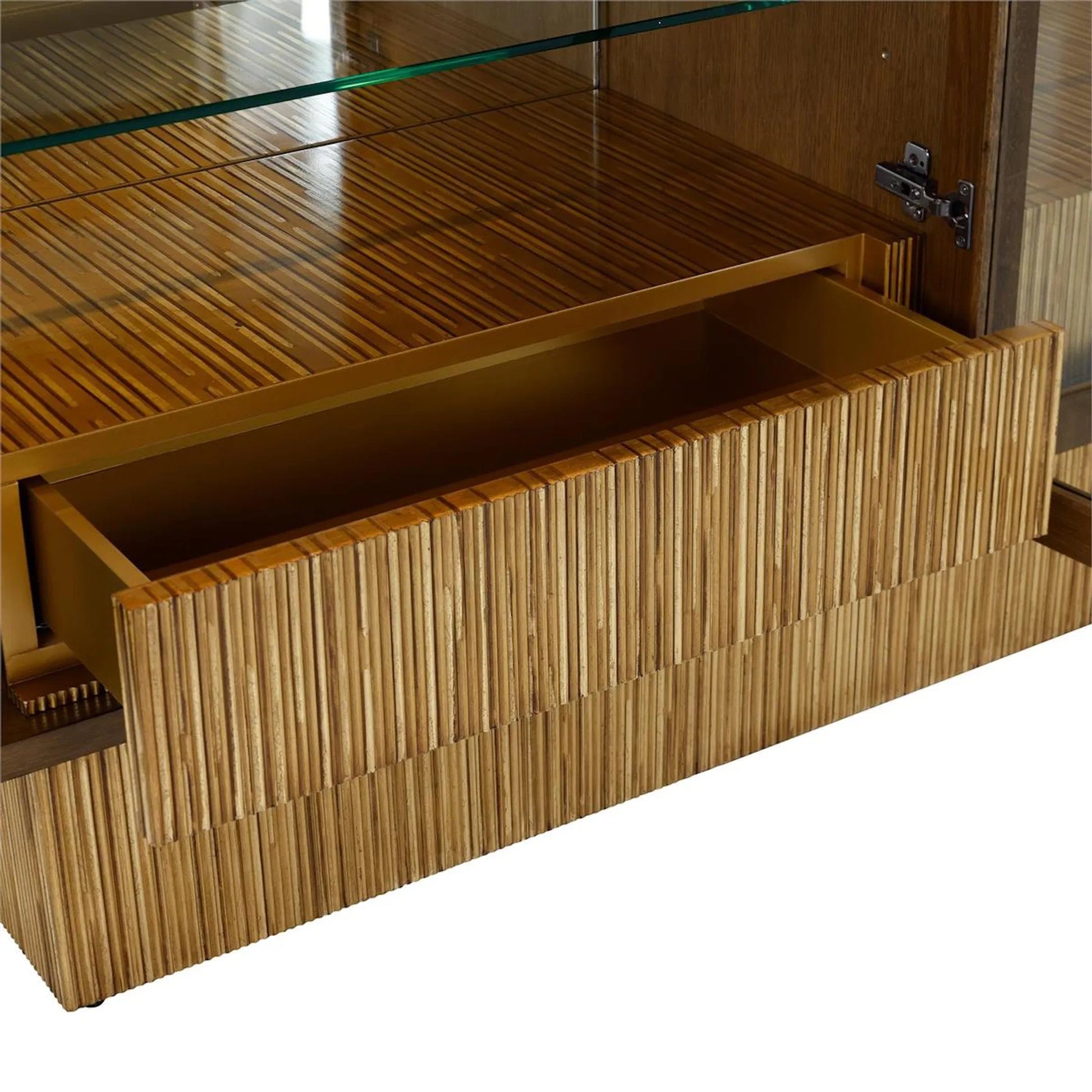 Suffolk Four-Door Lighted Credenza by John-Richard in black. Made from unique in a unique style.