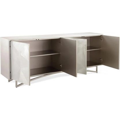 Vertex Four-Door Sideboard by John-Richard in gray and silver white wash, pewter. Made from unique in a transitional style.