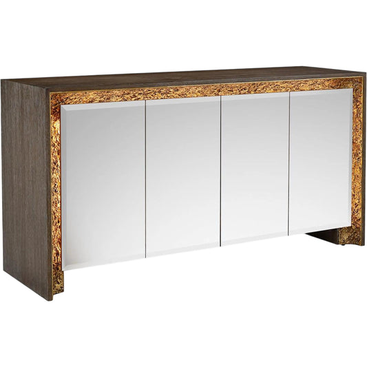 Coloma Four-Door Lighted Credenza by John-Richard in black. Made from unique in a unique style.