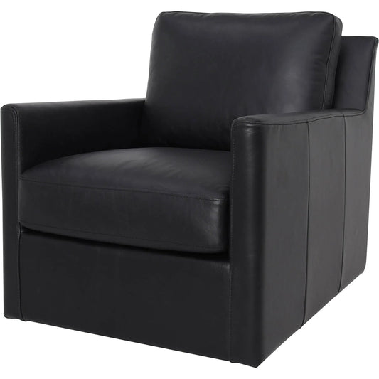 Europa Swivel Glider by LH Imports in black. Made from top grain leather, split grain leather, meranti wood, foam, feather in a unique style.