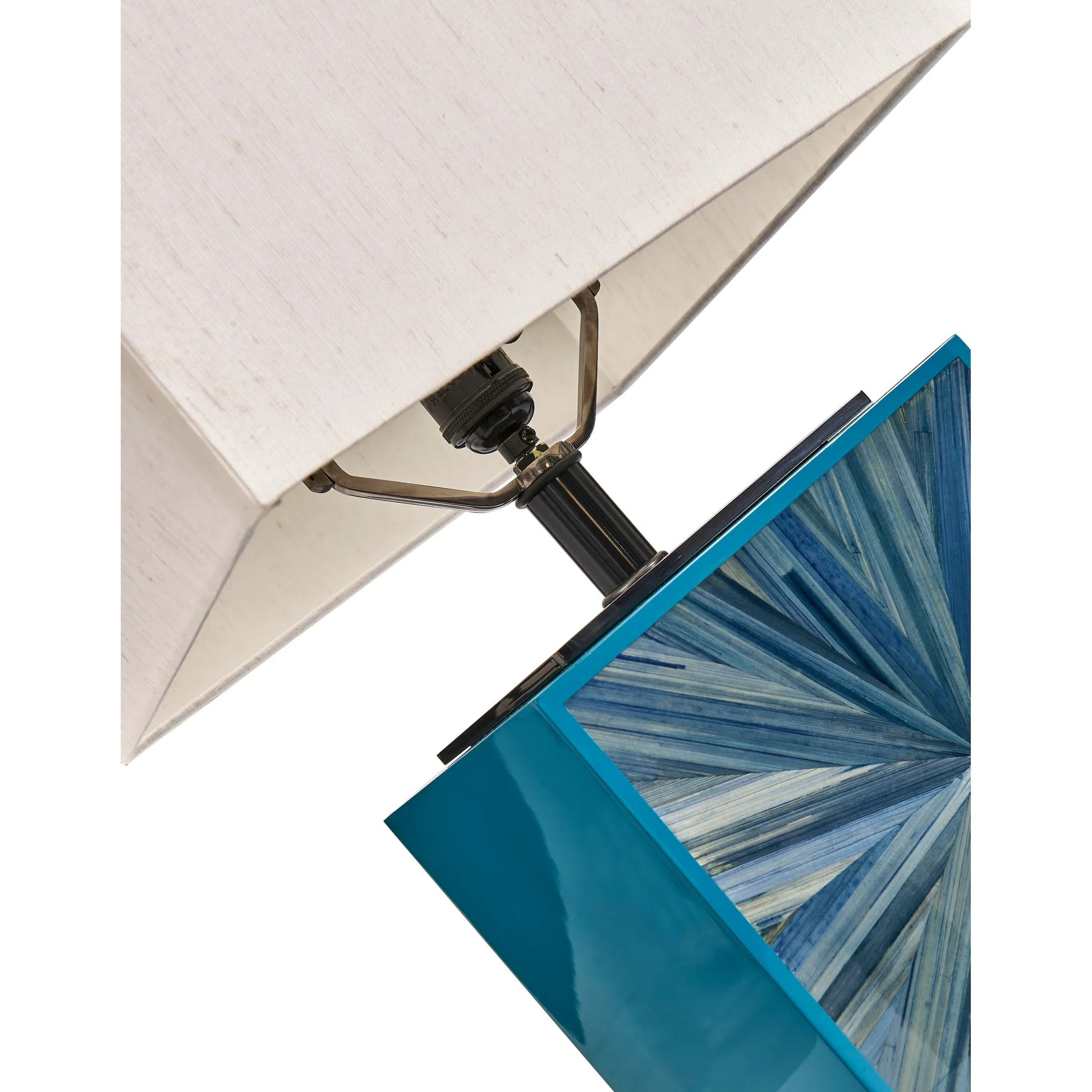 Sapphire Cube Table Lamp by Jonathan Charles in azure blue straw. Made from main straw in a unique style.