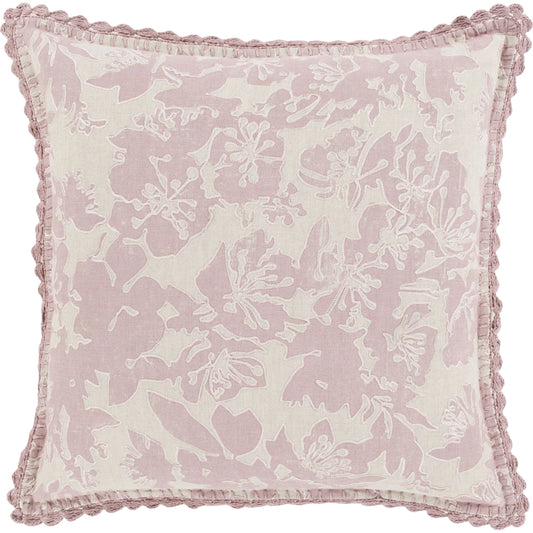 Evelyn Pillow - 27113 by Surya in light gray, salmon. Made from 100% linen in a traditional style.