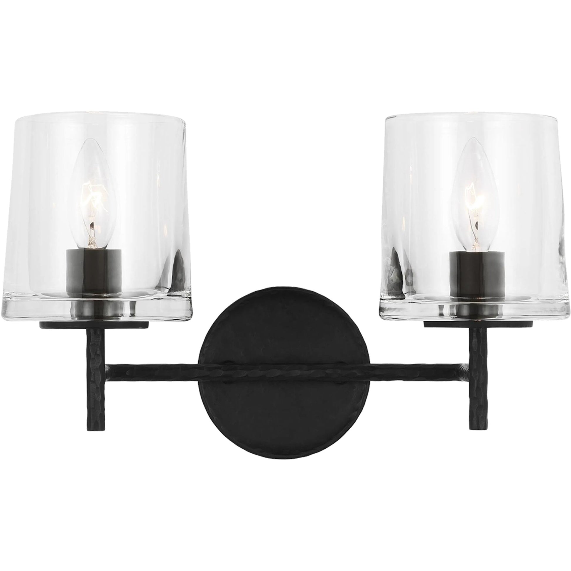 Marietta 2-Light Vanity by Visual Comfort & Co. in aged iron. Made from steel in a transitional style.