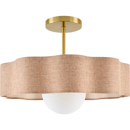 Everen Pendant by Livabliss in metallic brass, translucent, wheat and electroplated. Made from iron, burlap in a unique style.