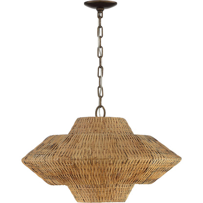 Luca Single-Light Rattan 3-Tier Chandelier by Lumanity in hand painted bronze. Made from iron, natural rattan in a coastal style.