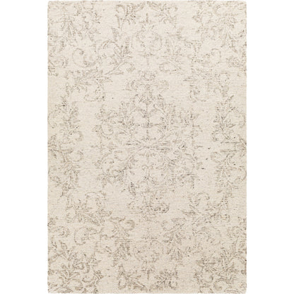 Evolution Rug by Surya in gray, charcoal, light beige, cream. Made from 70% wool, 30% viscose in a traditional style.