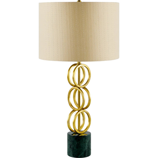 Evans Gold Table Lamp by Surya. Made from iron, marble, linen, polyester in a unique style.