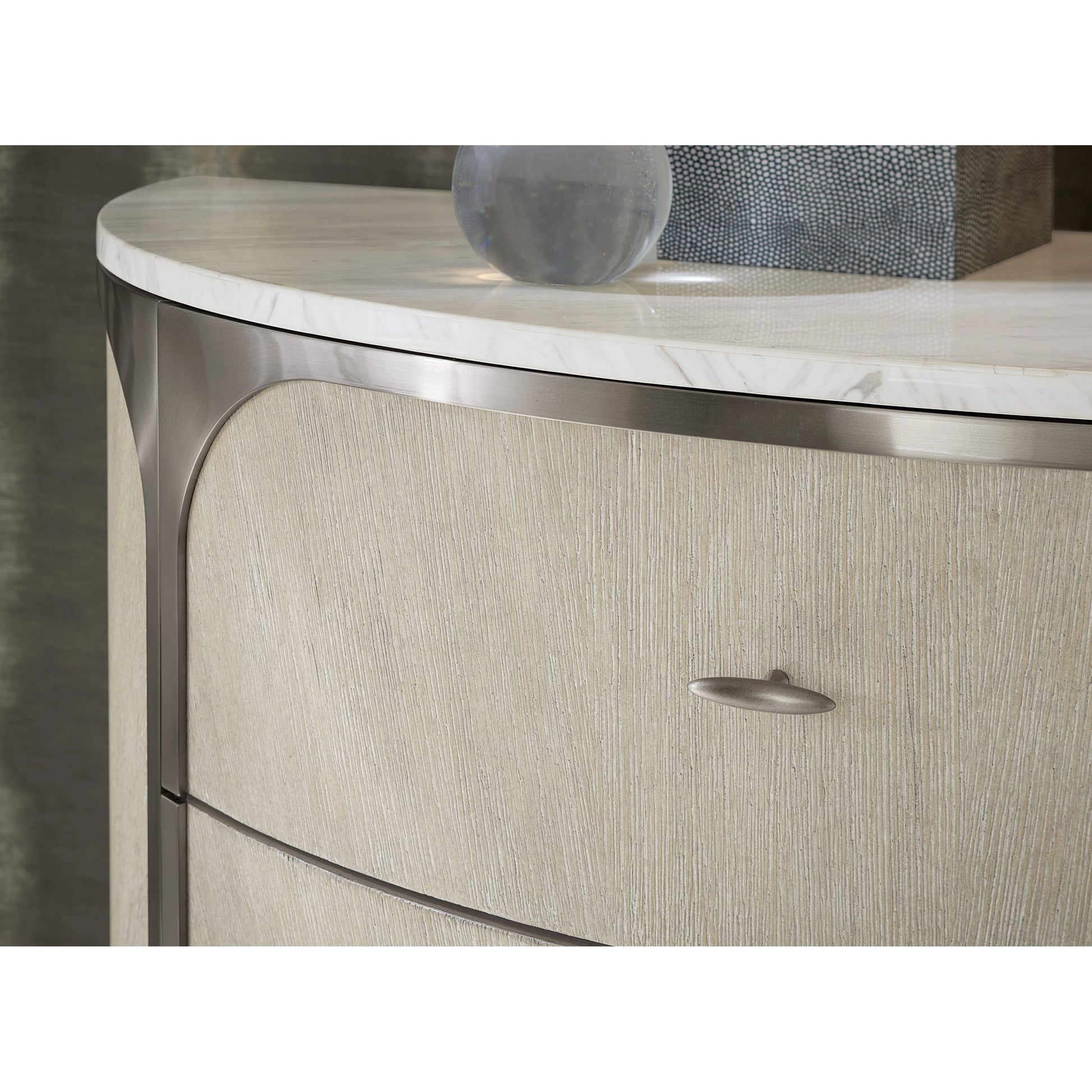 Modern Mood Two Drawer Nightstand by Hooker Furniture. Made from oak veneers, metal, marble in a modern style.