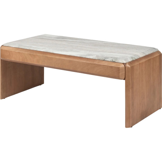 Evryn Coffee Table by Surya in white, brown. Made from marble, mango wood in a modern style.