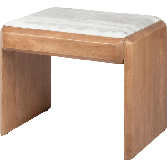 Evryn End Table by Surya in white, brown. Made from marble, mango wood in a transitional style.