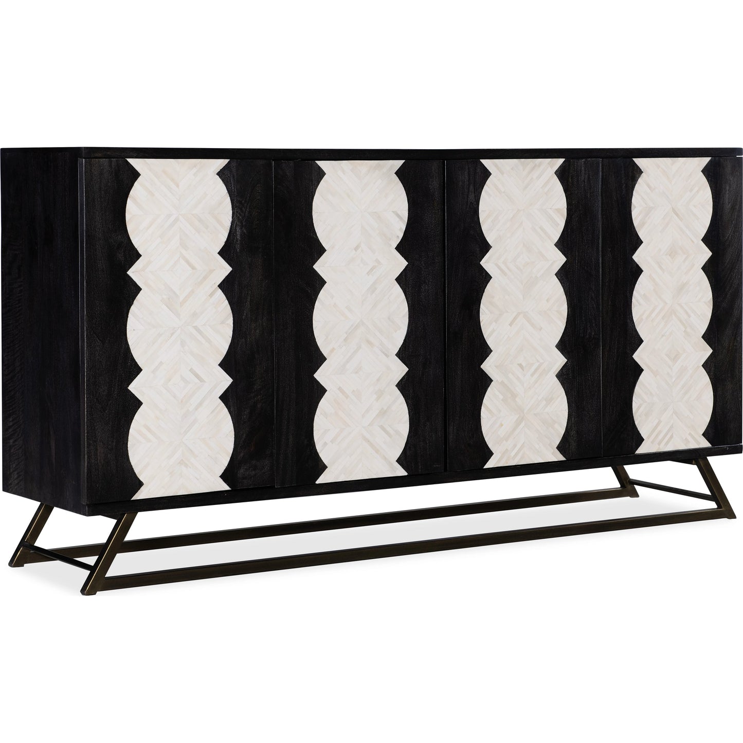 001 SI-2133798 | Primary Silo | Commerce and Market Moroccan Modern Credenza by Hooker Furniture in black, bone inlay. Made from mango solids, bone, iron in a modern style.