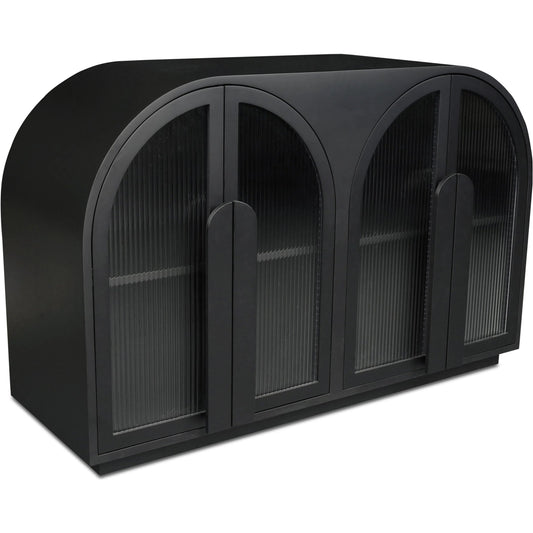 Salone Cabinet by Moe's Home Collection in black. Made from solid beech wood door handle, tempered reed glass on doors, plywood frame, shelves, support, mdf side, back panel in a unique style.