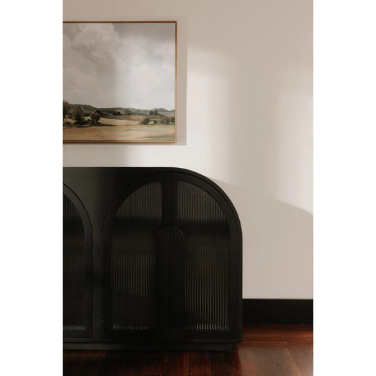 Salone Cabinet by Moe's Home Collection in black. Made from solid beech wood door handle, tempered reed glass on doors, plywood frame, shelves, support, mdf side, back panel in a unique style.