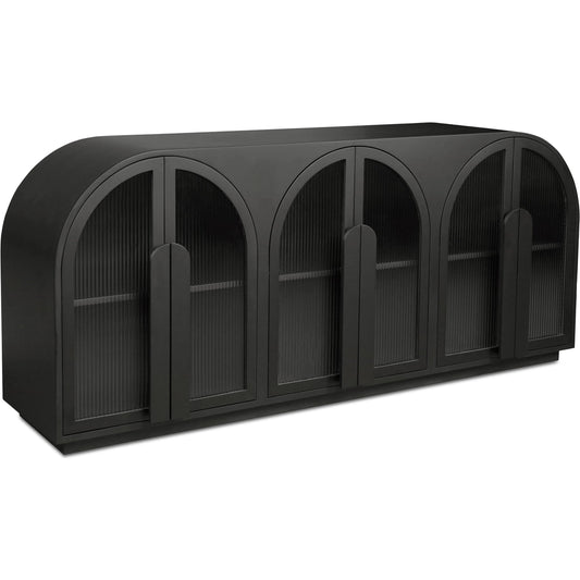 Salone Sideboard by Moe's Home Collection in black. Made from solid beech wood door handle, tempered reed glass on doors, plywood frame, shelves, support, mdf side, back panel in a unique style.