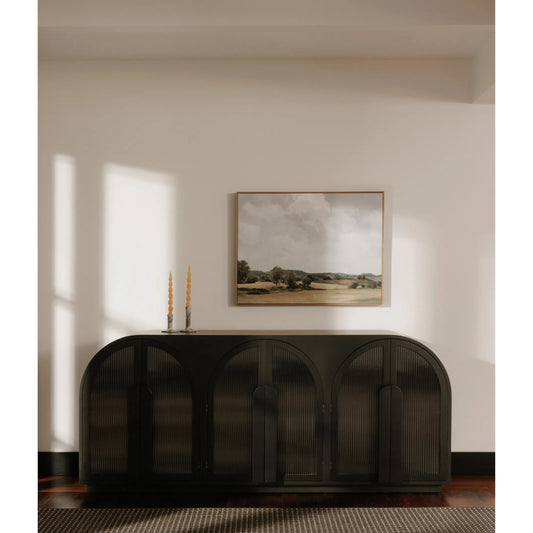 Salone Sideboard by Moe's Home Collection in black. Made from solid beech wood door handle, tempered reed glass on doors, plywood frame, shelves, support, mdf side, back panel in a unique style.