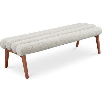 Arlo Bench Performance Fabric by Moe's Home Collection in dark green and walnut. Made from upholstery: 100% polyester, ash wood legs, high density foam seat, plywood, metal frame in a unique style.