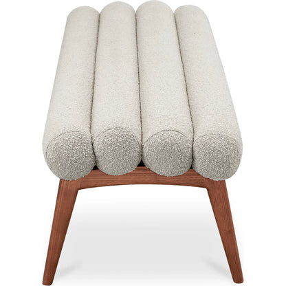 Arlo Bench Performance Fabric by Moe's Home Collection in dark green and walnut. Made from upholstery: 100% polyester, ash wood legs, high density foam seat, plywood, metal frame in a unique style.