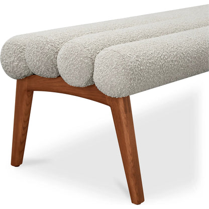 Arlo Bench Performance Fabric by Moe's Home Collection in dark green and walnut. Made from upholstery: 100% polyester, ash wood legs, high density foam seat, plywood, metal frame in a unique style.