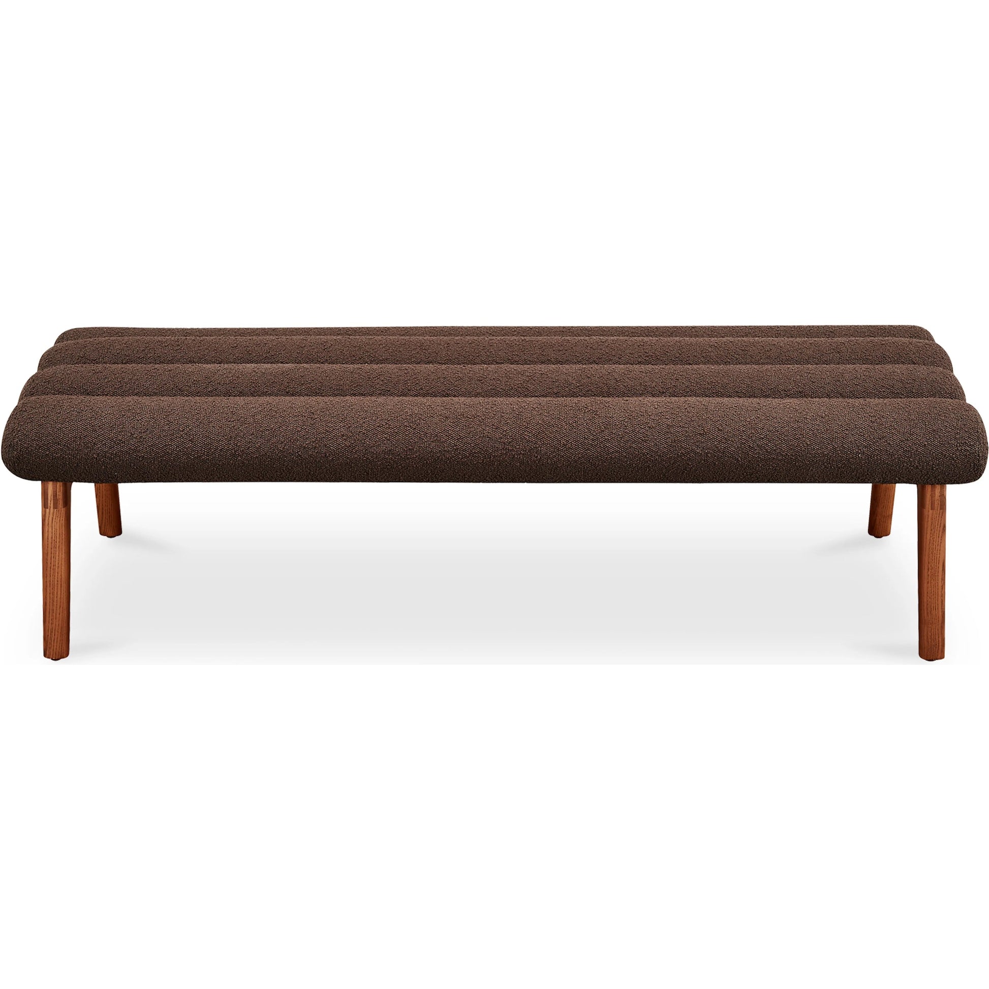 Arlo Bench Performance Fabric by Moe's Home Collection in dark green and walnut. Made from upholstery: 100% polyester, ash wood legs, high density foam seat, plywood, metal frame in a unique style.