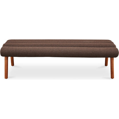 Arlo Bench Performance Fabric by Moe's Home Collection in dark green and walnut. Made from upholstery: 100% polyester, ash wood legs, high density foam seat, plywood, metal frame in a unique style.