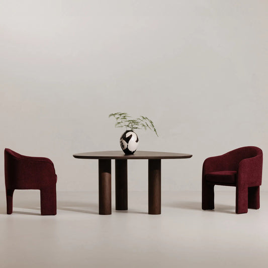 Finley Dining Table by Moe's Home Collection in smoked. Made from oak veneer over mdf in a unique style.