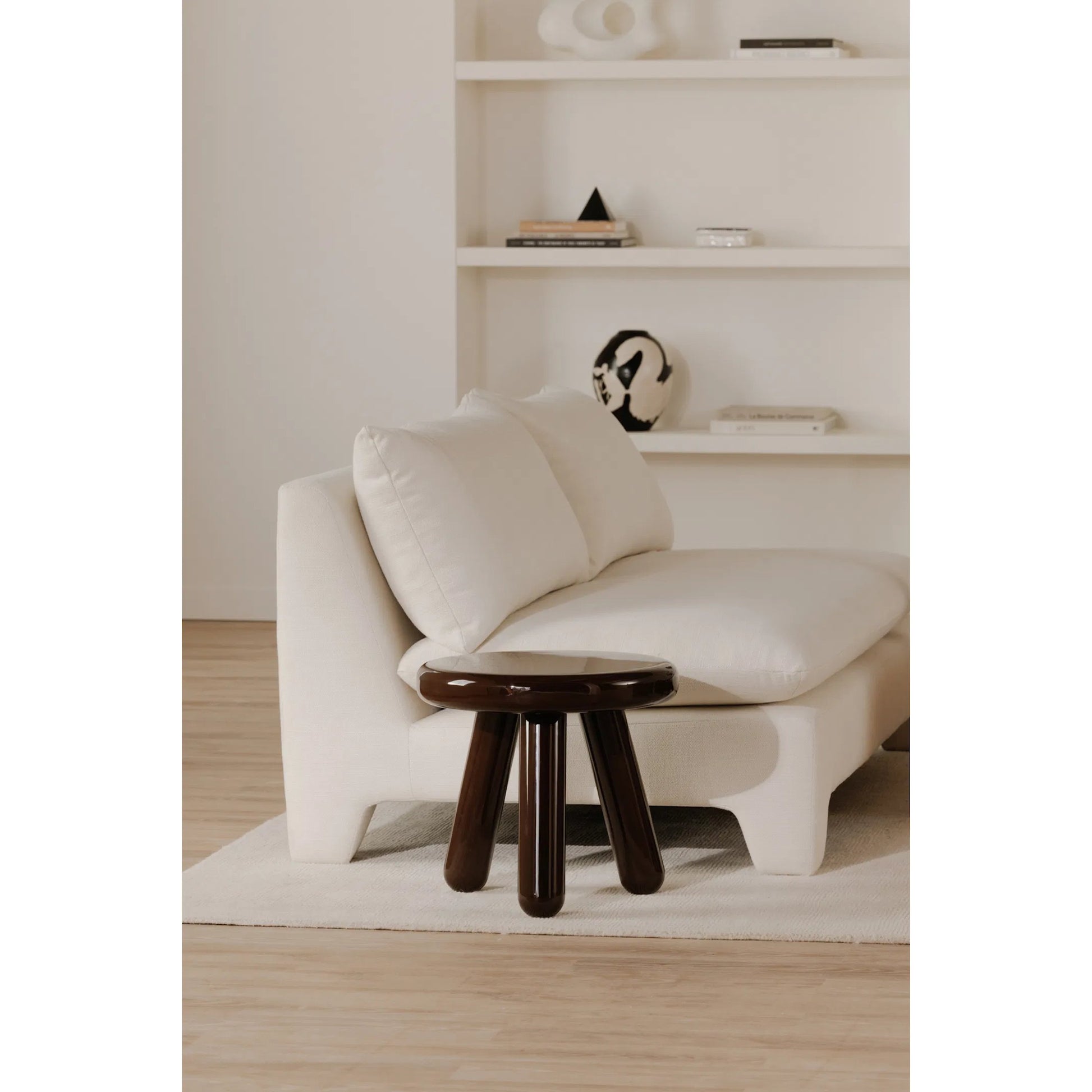 Joy Accent Table by Moe's Home Collection. Made from mdf with high, gloss lacquer, rubber wood legs, metal plates in a eclectic & global style.