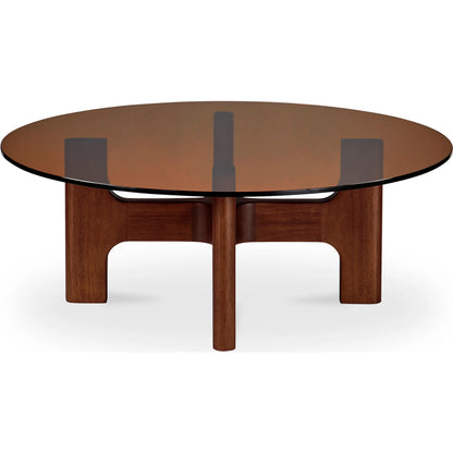 Luke Coffee Table by Moe's Home Collection in light brown. Made from 12mm amber tempered glass, rubber wood legs in a modern style.