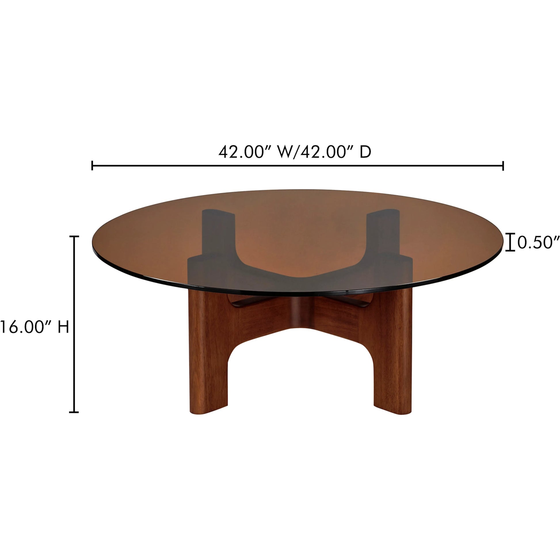 Luke Coffee Table by Moe's Home Collection in light brown. Made from 12mm amber tempered glass, rubber wood legs in a modern style.
