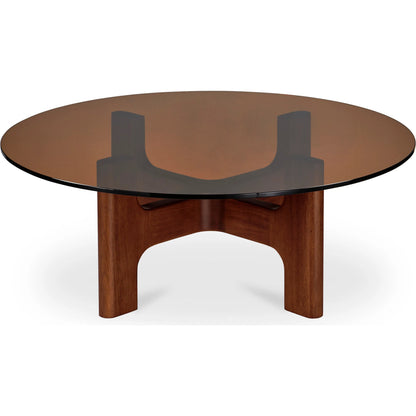 Luke Coffee Table by Moe's Home Collection in light brown. Made from 12mm amber tempered glass, rubber wood legs in a modern style.