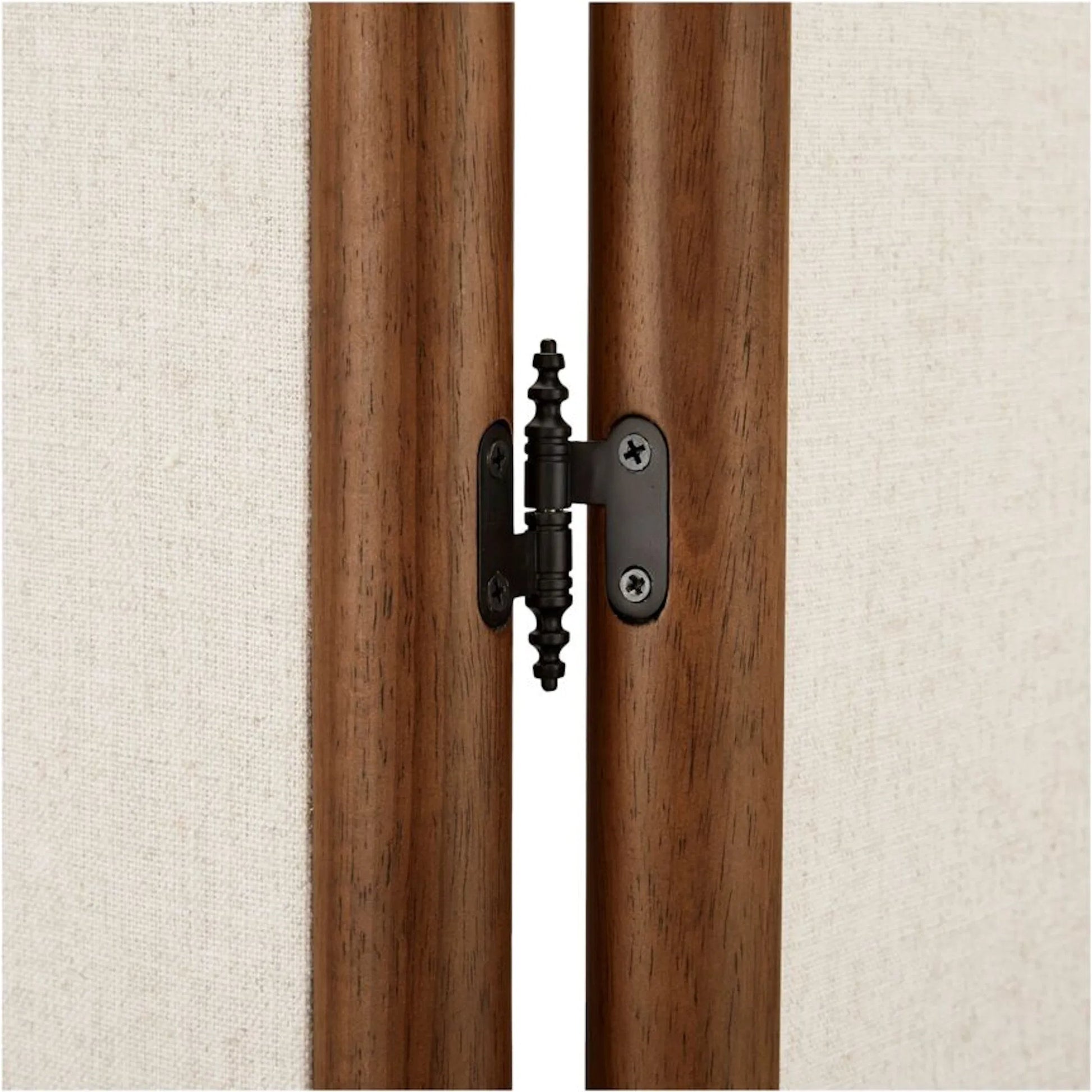 Enni Screen Off by Moe's Home Collection in white and ash walnut. Made from 54% polyester, 36% viscose, 10% linen blend fabric over mdf, solid rubber wood frame, solid rubber frame stained walnut color, mdf in a traditional style