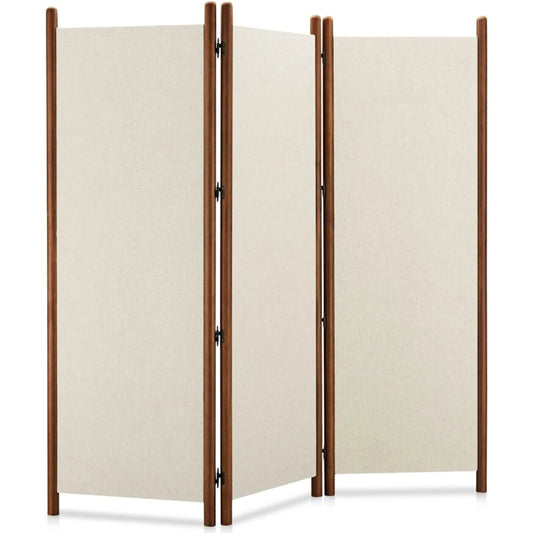 Enni Screen Off by Moe's Home Collection in white and ash walnut. Made from 54% polyester, 36% viscose, 10% linen blend fabric over mdf, solid rubber wood frame, solid rubber frame stained walnut color, mdf in a unique style