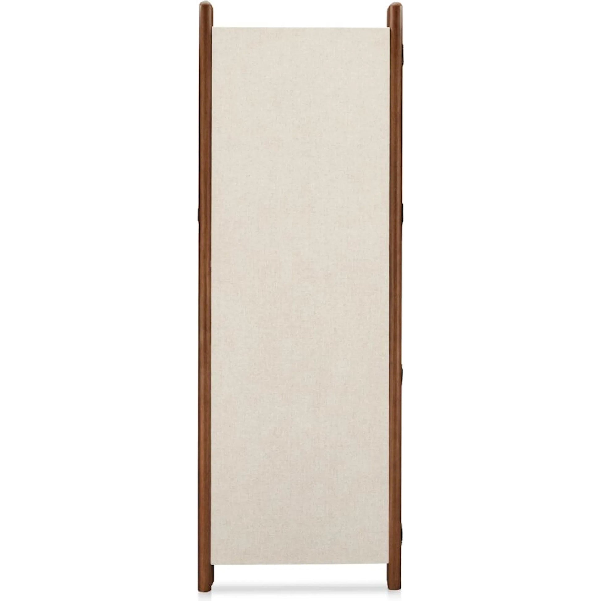 Enni Screen Off by Moe's Home Collection in white and ash walnut. Made from 54% polyester, 36% viscose, 10% linen blend fabric over mdf, solid rubber wood frame, solid rubber frame stained walnut color, mdf in a traditional style.