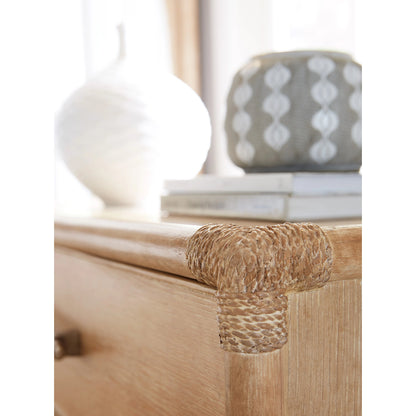 Retreat Pole Rattan Nightstand by Hooker Furniture. Made from oak, maple veneers with rope in a cottage & farmhouse style.