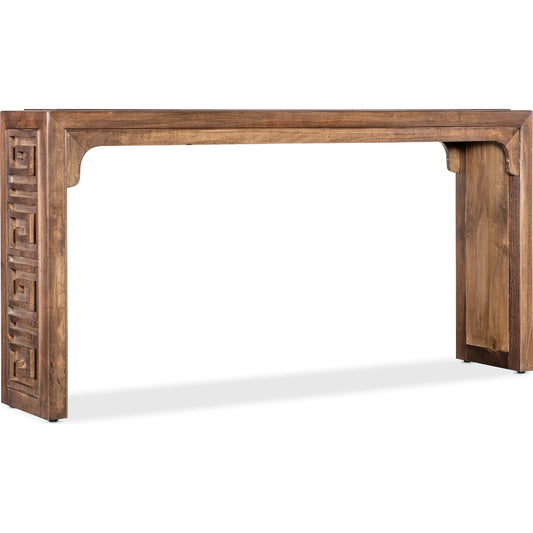 Commerce and Market Thrace Console Table by Hooker Furniture in medium wood. Made from mango solids with tempered glass in a rustic style.