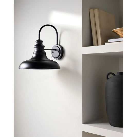 Ewan Wall Sconce by Livabliss in fixture: black; shade (outside): black; shade (inside): gold; cord: black and paintedmetallicpaintedpainted. Made from iron, metal in a unique style.