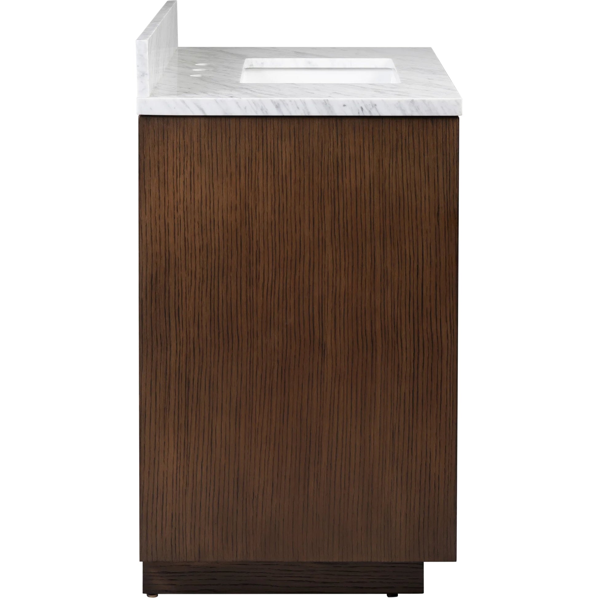 Morombe 36" Marble Vanity with Undermount Sink by Currey and Company in cocoa, white. Made from oak solids, veneers, carrara marble, vitreous china in a unique style.