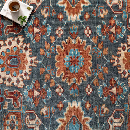 Elixir Rug - 20751 by Surya in dark green, camel, teal, cream, burgandy. Made from 100% wool in a unique style.